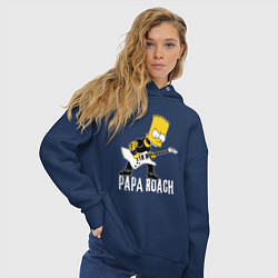Толстовка оверсайз женская Papa Roach Барт Симпсон рокер, цвет: тёмно-синий — фото 2