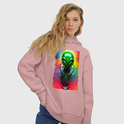 Толстовка оверсайз женская Alien - neural network - art - neon glow, цвет: пыльно-розовый — фото 2