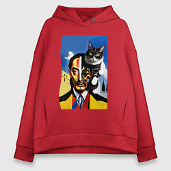Толстовка оверсайз женская Salvador Dali and his cat, цвет: красный