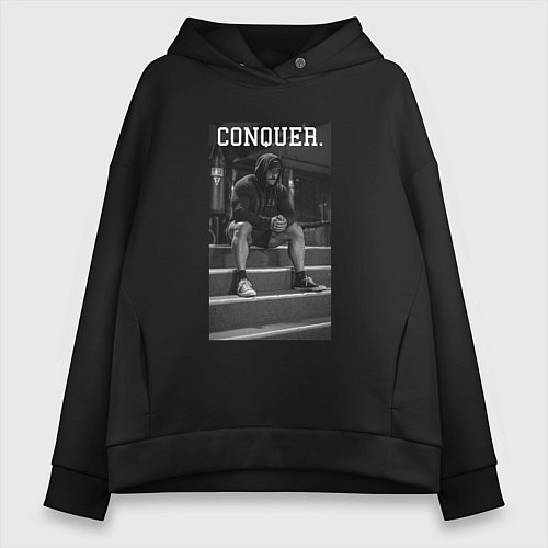 Женское худи оверсайз Cbum conquer Крис Бамстед / Черный – фото 1