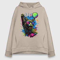 Толстовка оверсайз женская Кот тусовщик, цвет: миндальный