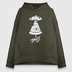 Толстовка оверсайз женская Pizza space, цвет: хаки