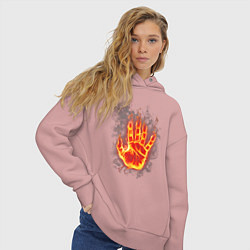 Толстовка оверсайз женская Ладонь в пламени, цвет: пыльно-розовый — фото 2