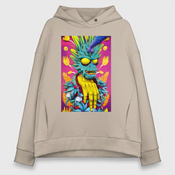 Толстовка оверсайз женская Demon Oni - pop art, цвет: миндальный