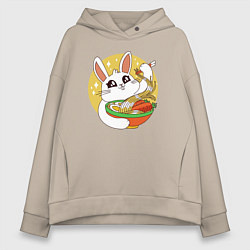 Толстовка оверсайз женская The hare eats noodles, цвет: миндальный