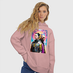 Толстовка оверсайз женская Girl with a guy - cyberpunk, цвет: пыльно-розовый — фото 2