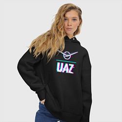Толстовка оверсайз женская Значок UAZ в стиле glitch, цвет: черный — фото 2
