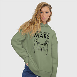 Толстовка оверсайз женская Thirty Seconds to Mars - rock cat, цвет: авокадо — фото 2