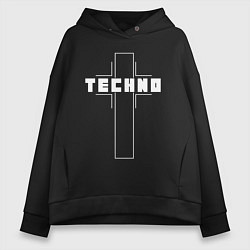 Толстовка оверсайз женская Techno крест, цвет: черный
