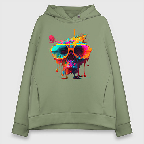 Женское худи оверсайз Красочный неоновый коктейль в черепе / Авокадо – фото 1