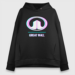 Толстовка оверсайз женская Значок Great Wall в стиле glitch, цвет: черный