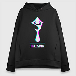 Толстовка оверсайз женская Символ Hellsing в стиле glitch, цвет: черный