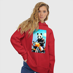 Толстовка оверсайз женская Панда крутой байкер - нейросеть, цвет: красный — фото 2