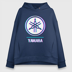 Толстовка оверсайз женская Значок Yamaha в стиле glitch, цвет: тёмно-синий