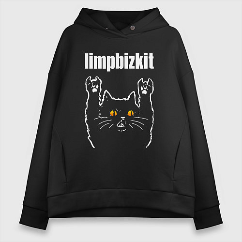 Женское худи оверсайз Limp Bizkit rock cat / Черный – фото 1