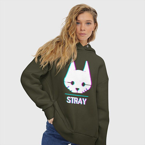 Женское худи оверсайз Stray в стиле glitch и баги графики / Хаки – фото 3