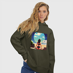 Толстовка оверсайз женская Девушка на пляже, цвет: хаки — фото 2
