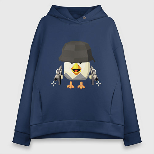 Женское худи оверсайз Chicken Gun в каске / Тёмно-синий – фото 1