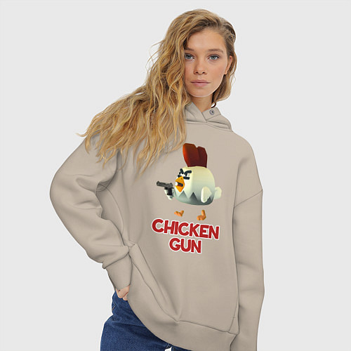 Женское худи оверсайз Chicken Gun chick / Миндальный – фото 3