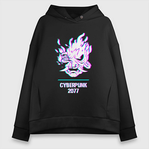Женское худи оверсайз Cyberpunk 2077 в стиле glitch и баги графики / Черный – фото 1