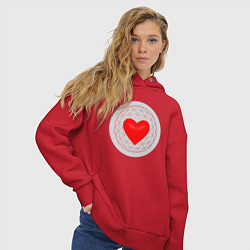 Толстовка оверсайз женская Красное сердце с серым фоном, цвет: красный — фото 2