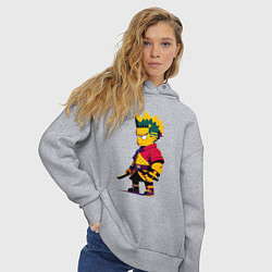Толстовка оверсайз женская Bart Simpson samurai - neural network, цвет: меланж — фото 2