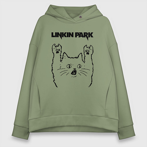 Женское худи оверсайз Linkin Park - rock cat / Авокадо – фото 1