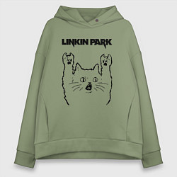 Толстовка оверсайз женская Linkin Park - rock cat, цвет: авокадо