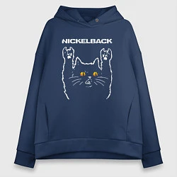 Толстовка оверсайз женская Nickelback rock cat, цвет: тёмно-синий