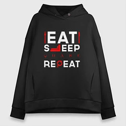 Толстовка оверсайз женская Надпись eat sleep Quake repeat, цвет: черный