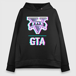 Толстовка оверсайз женская GTA в стиле glitch и баги графики, цвет: черный