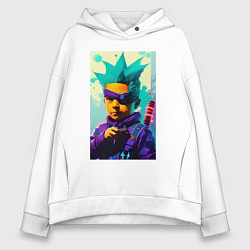 Толстовка оверсайз женская Bart Simpson - cyberpunk - neural network, цвет: белый