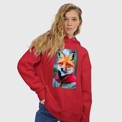 Толстовка оверсайз женская Лисичка в модной куртке, цвет: красный — фото 2