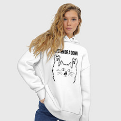 Толстовка оверсайз женская System of a Down - rock cat, цвет: белый — фото 2
