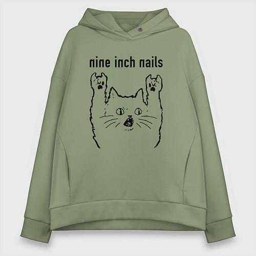 Женское худи оверсайз Nine Inch Nails - rock cat / Авокадо – фото 1