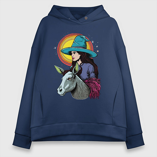Женское худи оверсайз Ведьма и осел comic style / Тёмно-синий – фото 1