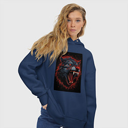 Толстовка оверсайз женская Агрессивный красный волк, цвет: тёмно-синий — фото 2