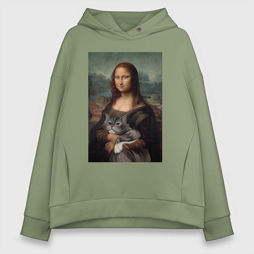 Женское худи оверсайз Мона Лиза с котиком / Авокадо – фото 1