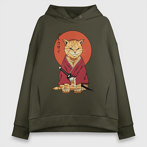 Женское худи оверсайз Samurai kimono cat / Хаки – фото 1