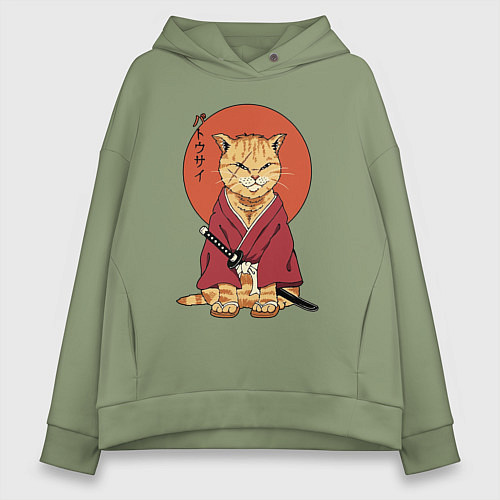 Женское худи оверсайз Samurai kimono cat / Авокадо – фото 1