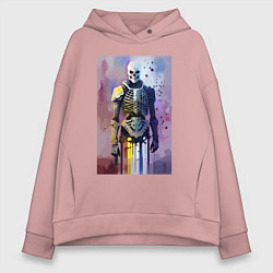 Толстовка оверсайз женская Cyber skeleton - watercolor - sketch, цвет: пыльно-розовый