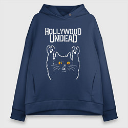 Толстовка оверсайз женская Hollywood Undead rock cat, цвет: тёмно-синий