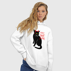 Толстовка оверсайз женская Котик с рожками и надписью, цвет: белый — фото 2