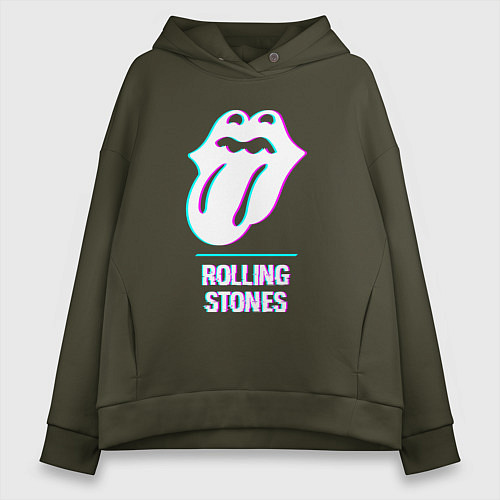 Женское худи оверсайз Rolling Stones glitch rock / Хаки – фото 1