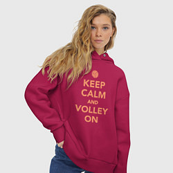 Толстовка оверсайз женская Keep calm and volley on, цвет: маджента — фото 2