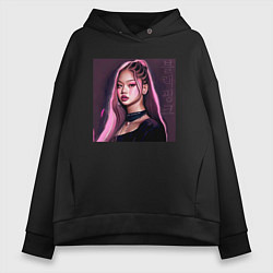 Толстовка оверсайз женская Blackpink Jennie аниме рисунок, цвет: черный