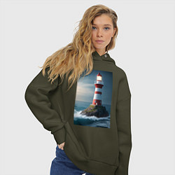 Толстовка оверсайз женская Маяк в море, цвет: хаки — фото 2