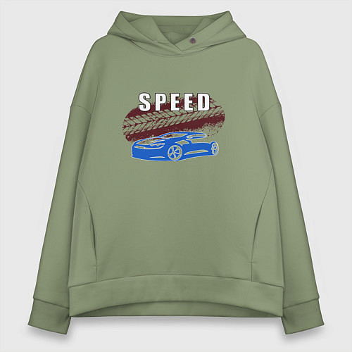 Женское худи оверсайз Машина с надписью Скорость / Авокадо – фото 1