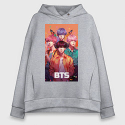 Толстовка оверсайз женская BTS kpop anime, цвет: меланж