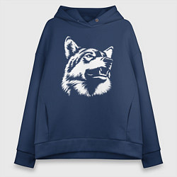 Толстовка оверсайз женская Голова волка Wolf head, цвет: тёмно-синий